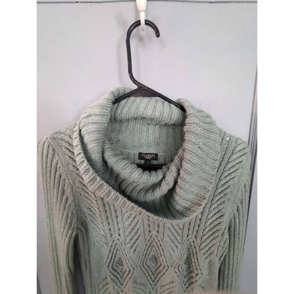 Talbots Sweater Womens SP Green ‎ Cable Knit Turtle Neck Cotton Sparkle Pullover - Picture 6 of 10